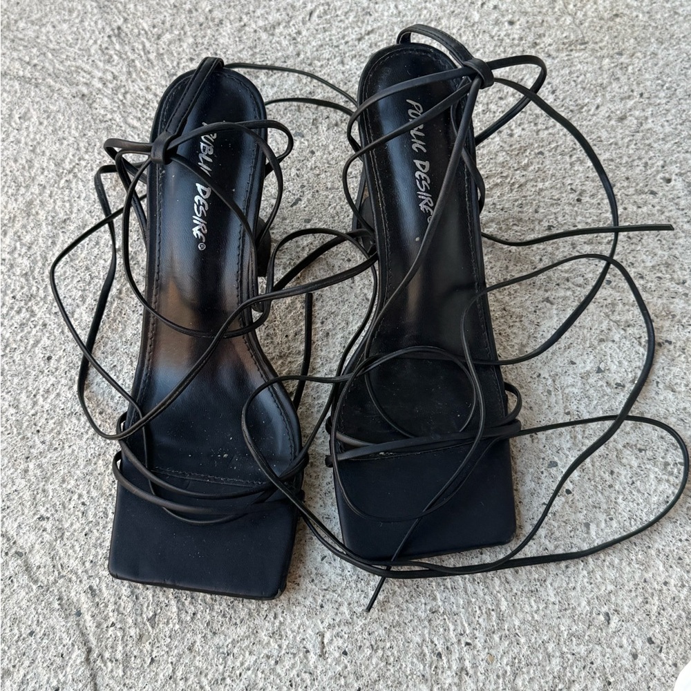 Public Desire Black Lace-Up Heels